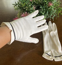 Vintage 1950s Mate Satin Gloves Wedding Wrist With Black Line Length 8.5  Length