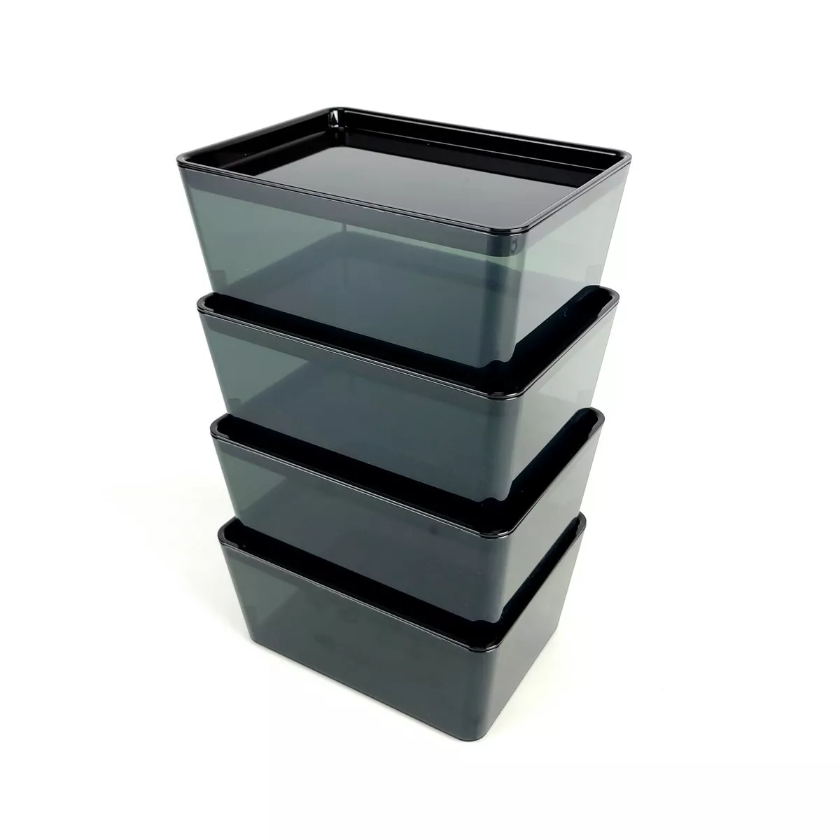 Lot of 4) Ikea KUGGIS Transparent Black Storage Box W/ Lid 5x7x3 1/4  Container