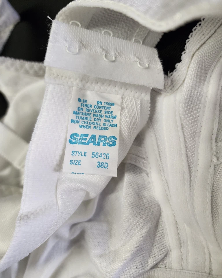 Vintage Sears Bullet Bra Size 38D Soft Cups Wire Free Full Coverage White 56426 Foto 4 de 4