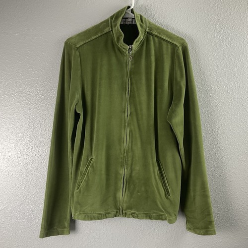 Fresh Produce Made in USA grüner Velours Joggeranzug durchgehender Reißverschluss Stehkragen Taschen M - Bild 2 von 20