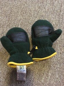GYMBOREE BABY MITTENS SIZE 12 24 MONTHS DARK GREEN & GOLD  SUPER WARM EUC