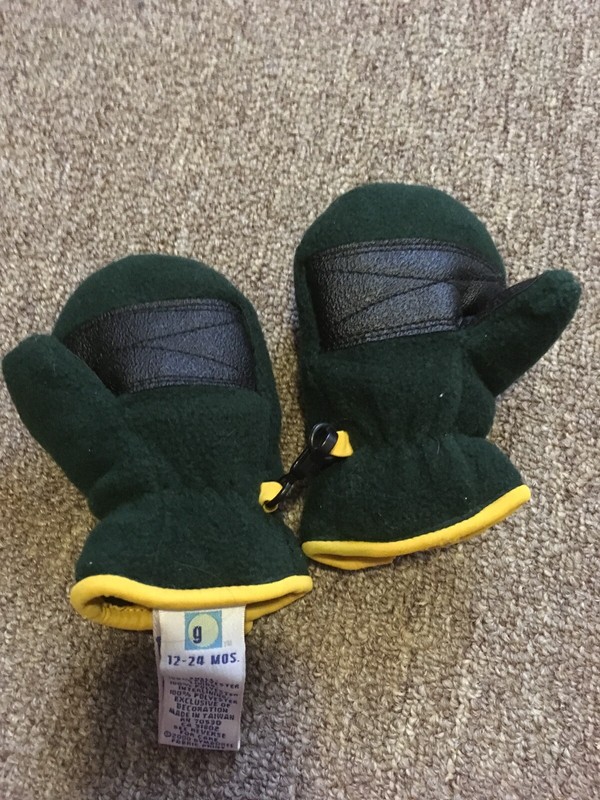 GYMBOREE BABY MITTENS SIZE 12 24 MONTHS DARK GREEN & GOLD  SUPER WARM EUC