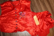 VTG VAL MODE red satin 2pc lingerie set rainbow buttons floral embroidered sz M