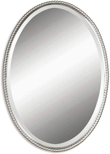 Elegant  Sherise 22" x 32" Brushed Nickel Oval Wall Mirror - Picture 3 of 4