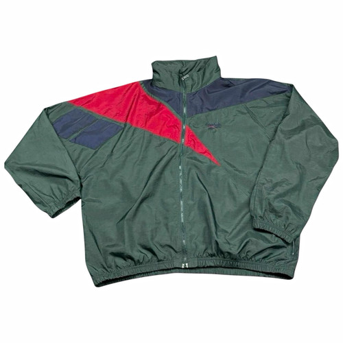 Reebok, Reebok 90s Green Vintage Mens Colorblock Windbreaker Jacket Full Zip Hooded XL