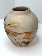 Vintage Nemadji Wedding Pottery Orange Brown Cream 5" Vase
