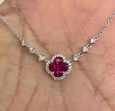 2Ct Round Cut Lab-Created Pink Ruby Women s Flower Pendant 14K White Gold Plated