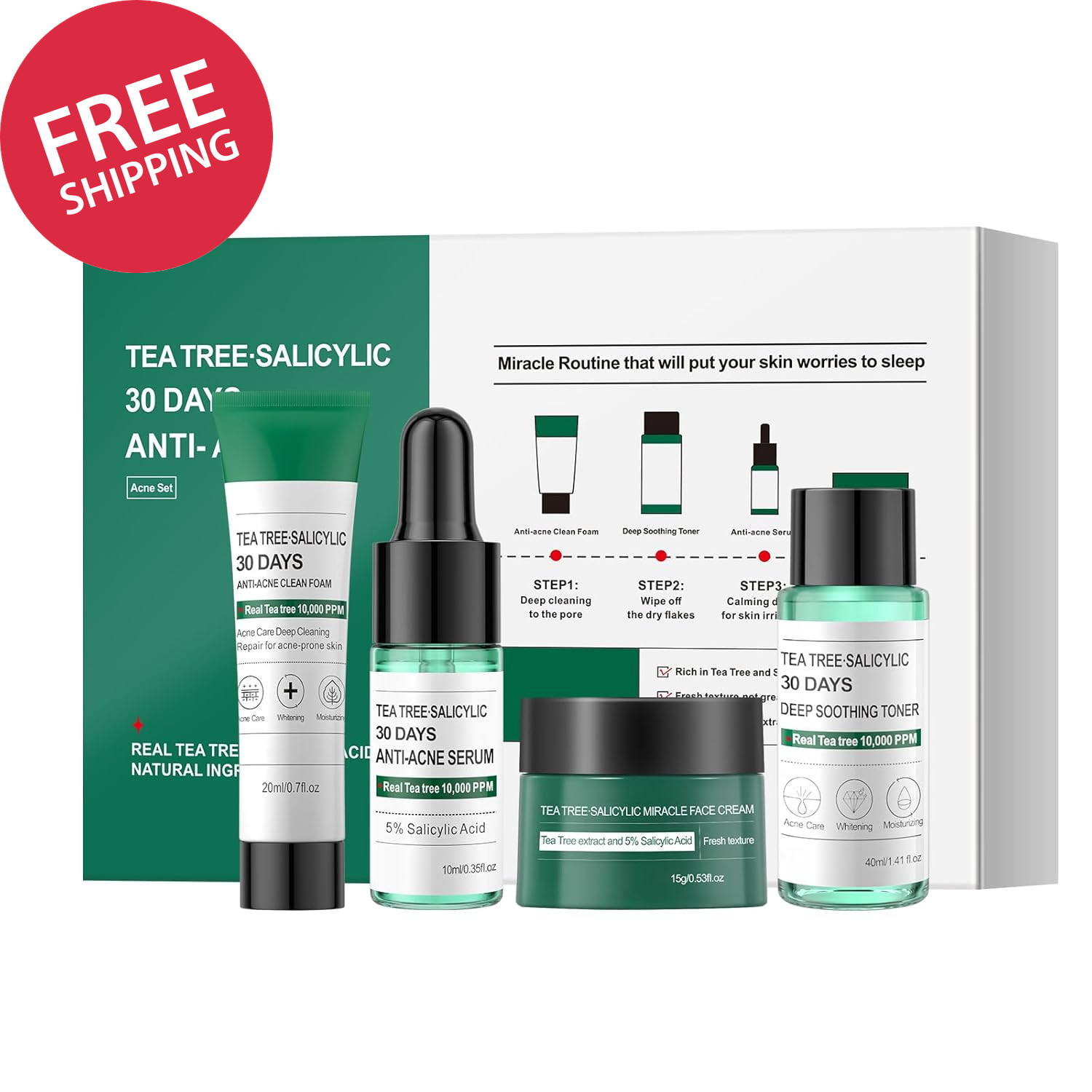 Tea Tree Salicylic Acid Facial Skin Care Set, Travel Size Set Cystic Hormonal Ac
