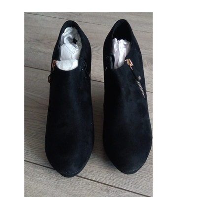 ModeQueen Damen Stiefelette Wildleder Keilabsatz Reißverschluss Schwarz 41