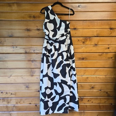Abercrombie & Fitch Fiore One Shoulder Maxi CutOut High Slit Dress Pockets LARGE