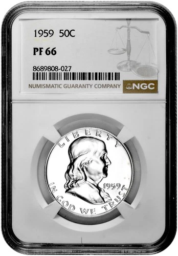 1959 50C Proof Silver Franklin Half Dollar NGC Graded PF 66 in New Holder