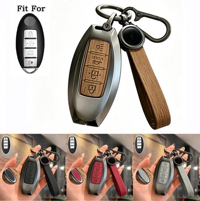 Zinc Alloy Leather Car Remote Key Fob Case Cover 4Buttons For Nissan Infiniti