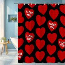 Red Heart Shower Curtain - I Love You Design on Black Background