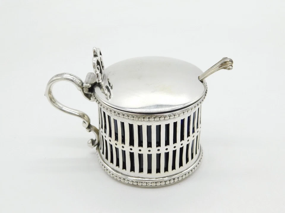 Antigua olla de mostaza perforada de plata esterlina victoriana temprana Sheffield 1849 Foto 2 de 4