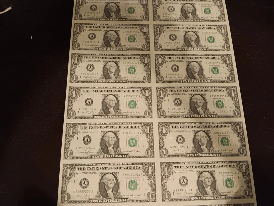 4 Uncut Sheets US Bills. 16 Per Sheet  2x $1 2x $2 1988a Boston, 1976 L Rolled  - Image 3 of 4