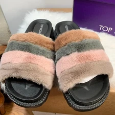 TOP MODA Faux Fur Slide Sandal Women's Shoes Size 6 (new with Box)