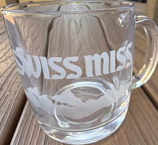 Swiss Miss Clear Glass Advertising Mug with Mountain Design