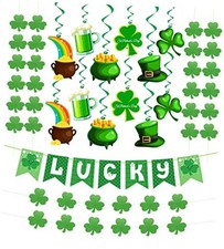 31Pcs St Patricks Day Decorations Pre-Assembled Shamrock Lucky Banner Garlands