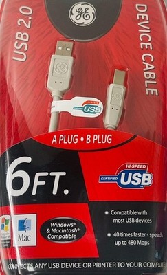 GE USB 2.0 DEVICE CABLE 6 Ft Windows & Macintosh HO97891 NEW-SEALED