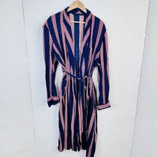 Vintage 70's Men's Robe Seersucker Navy Blue Red Stripped Lounge Wear sz M/L