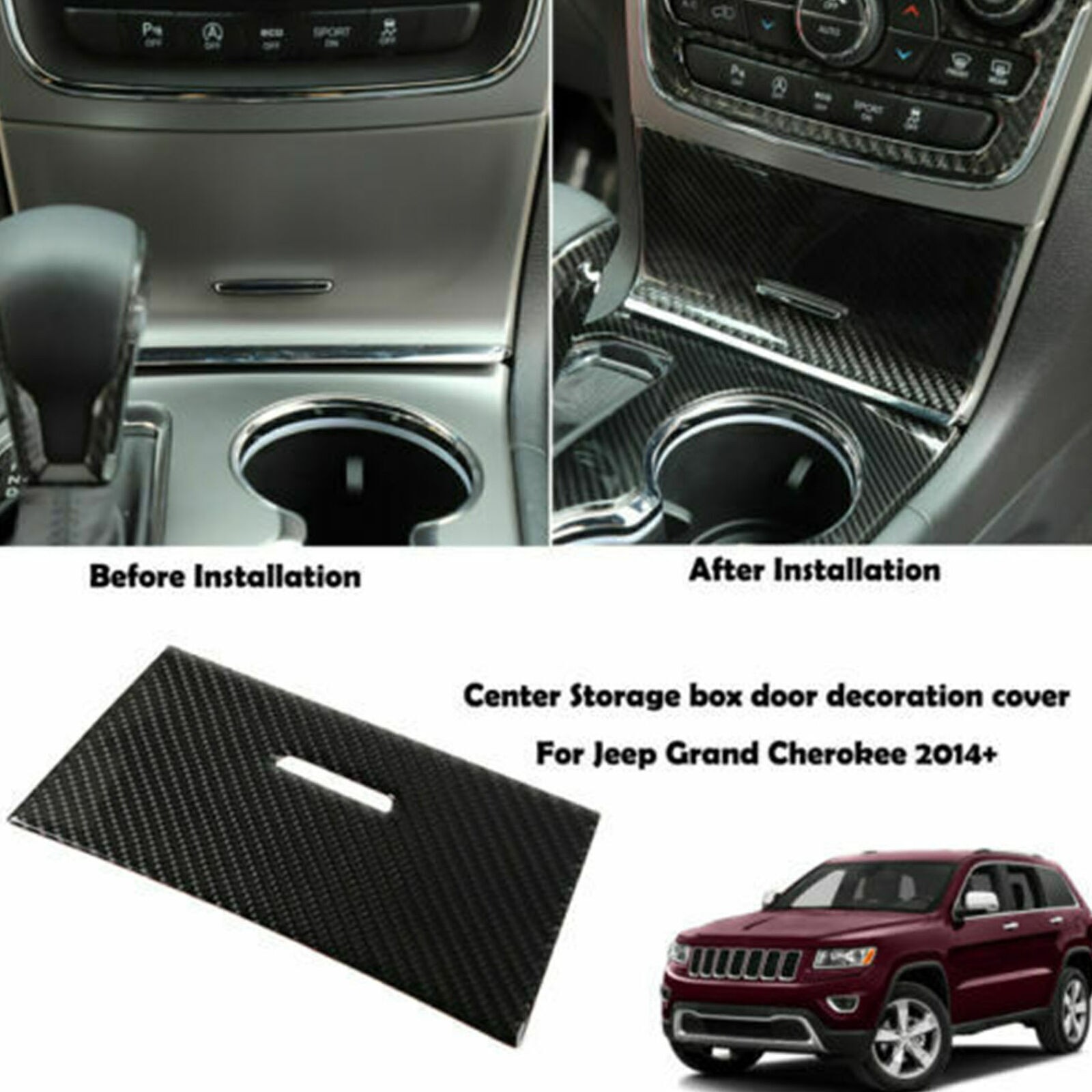 Carbon Fiber Console Center Storage Box Cover Trim For Jeep Grand Cherokee