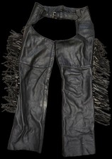 Vintage Leather Rider Chaps With Fringe Adjustable Belt Size Small Unisex