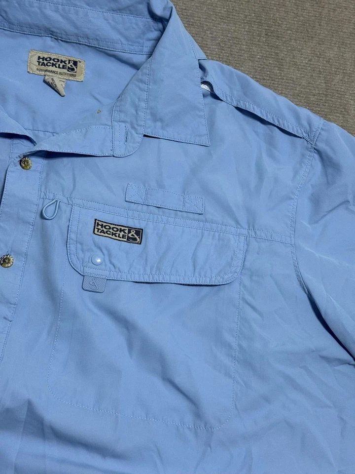 Hook & Tackle Shirt Mens 2XL Light Blue Fishing Short Sleeve Utility Pockets - Image 2 of 4