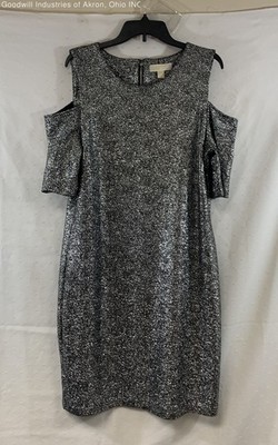 Michael Kors Women's Silver Metallic Cold Shoulder Sheath Dress Size XL