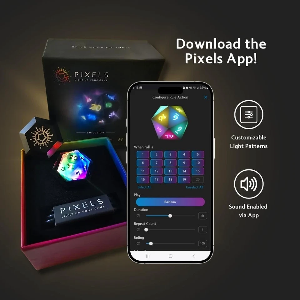 Электронные кости RGB D20 — управляемые приложением, беспроводная зарядка - Изображение 4 из 4