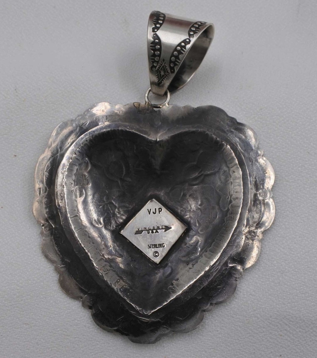 Navajo Sterling Silver Pendant X-large Heart 4 1/2