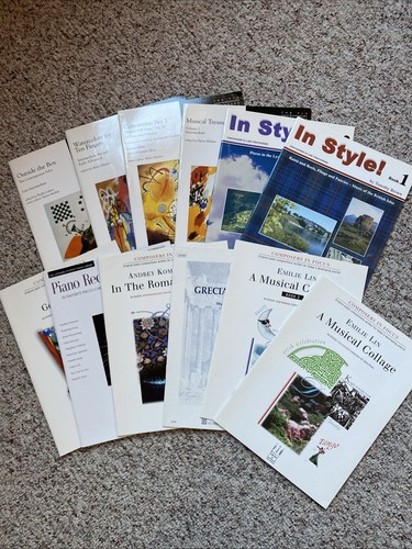 Set of 12 intermediate/late intermediate piano books. FJH. No writing inside