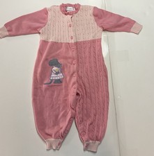 Vintage Gymboree Pink Cable Knit Jumpsuit Mouse Embroidered Romper Infant 12-18M