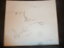 Original Vintage Pencil Drawing "Seagulls" Attributed to Edward Hopper