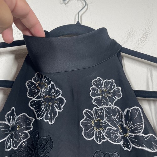 White House Black Market Small Halter Sequin Embroidered Mini Shift Dress Black - Picture 6 of 10