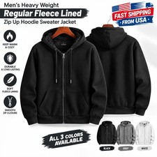 Men's Heavy Weight Regular Fleece Lined Zip Up Hoodie Sweater Jacket