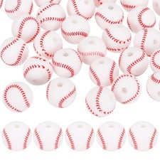35PCS Sports Baseball Beads 12mm Silicone for DIY Crafts/Bracelet White