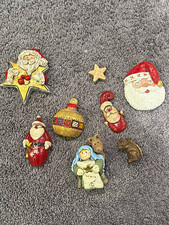Lot of 7 Wood Christmas Ornaments Multicolor Santa Angel Bell Star Nativity USA