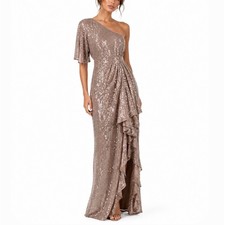 Mac Duggal 93662 Women's Formal Dress Size 6 Pink Sequined One Shoulder Gown