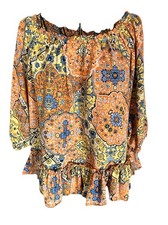 Women's Sm Colorful Off Shoulder Balloon Sleeve Stretchy Peasant Blouse Top