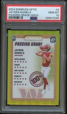 Jayden Daniels 2024 Optic Passing Grade GOLD Prizm RC Commanders 10/10 PSA 10