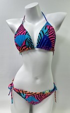 Vintage Ocean Pacific OP Two Piece String Bikini Swimsuit Set Sz Large Colorful