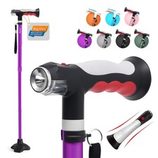 Folding Walking Cane with Two Led Lights for Elderly Solid Base Adjustable Walki