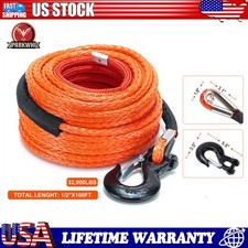12x100ft 32000lbs Synthetic Winch Rope Winch Line Cable Recovery For Atv Suv