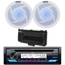 Marine Bluetooth CD Radio, 2x 5.25" 180W Blue Flash LED Speakers, Cover White 