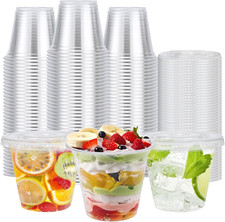100 Packs 9 Oz Clear Plastic Cups with Flat Lids, Disposable Cups with Lids, Pla