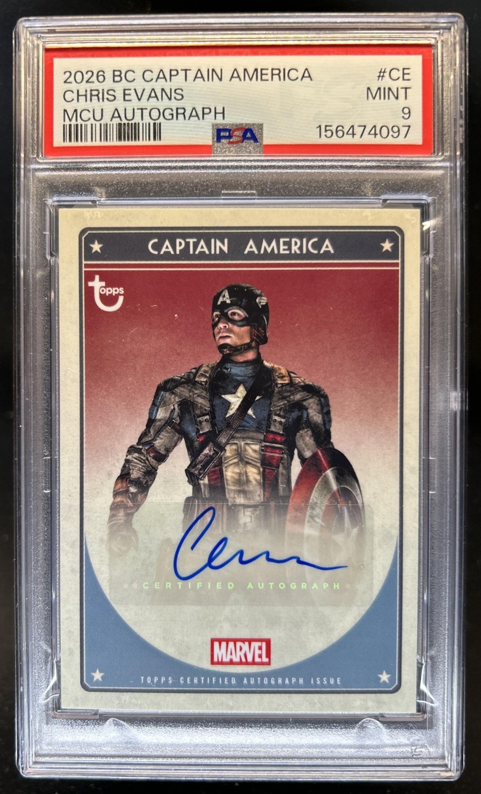 2026 Topps Brooklyn Marvel Captain America Chris Evans as MCU Auto #MUA-CE PSA 9