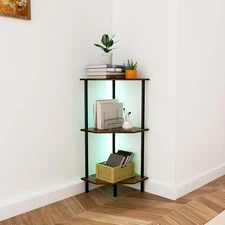 Corner Shelf Stand, Storage Standing Shelf Unit with Metal Frame, Narrow 3 Tier