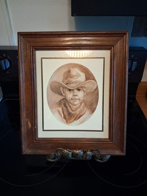 Framed Cowboy print  Vel Miller young boy cowboy rodeo theme vintage western art