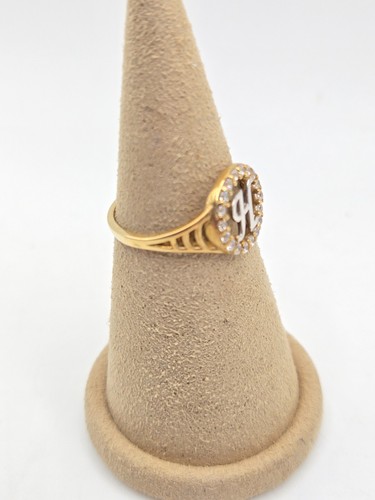 10K Yellow Gold* Initial Letter "H" 2 tone with Stones Ring Size 6.3/4 US - Picture 5 of 7