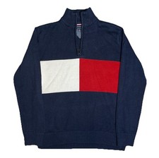Tommy Hilfiger Mens 1/4 Zip Mockneck Exploded Flag Knit Sweater Navy Large